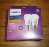 Philips LED Soft White Globe 5Watt BC Fancy Round (Pkt 2) - Part # 671709