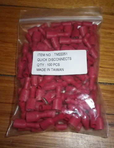 Red Insulated Female 6.4mm Spade Terminals (Pkt 100) - Part # TM22251-100