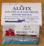 Red Insulated 1.7mm Male Pin Crimp Connectors (Pkt 25) - Part # PC1.25-25