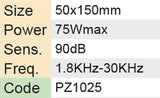 Daichi 75watt (max) Rectangular Piezo Horn Tweeter Speaker - Part # PZ1025
