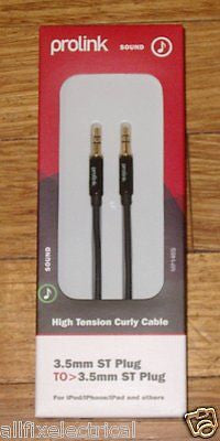 Prolink Curly Audio Lead - 3.5mm Stereo Plug to Stereo Plug 2mtr - Part # MP146S