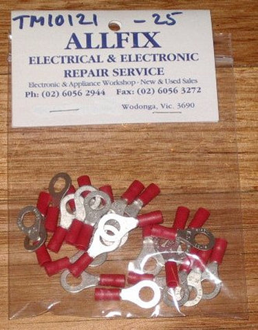 Red Insulated 6.4mm Ring Crimp Terminals (Pkt 25) - Part # TM10121-25